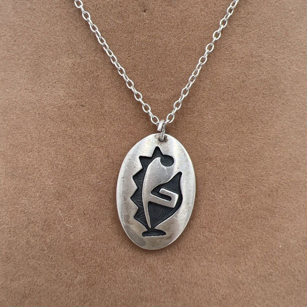 Lawrence Pooyouma Sterling Silver Hopicrafts Guild Signed Necklace Kokopelli 19"